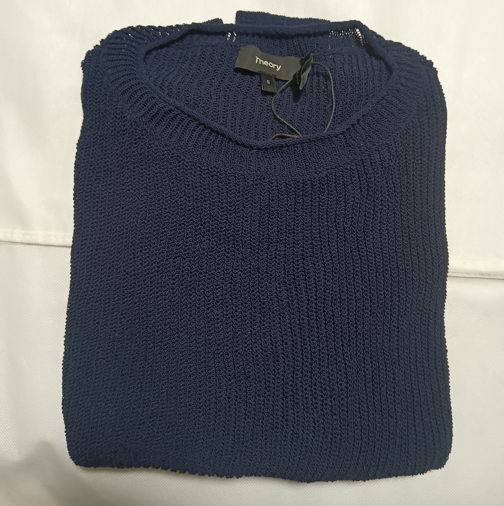 Theory Rosa Open Knit Linen Blend Crewneck Sweater
